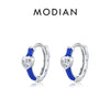 MODIAN 925 Sterling Silver Klein Blue Enamel Hearts Hoop Earrings Romantic CZ Small Ear Buckles For Women Wedding Jewelry