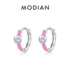 MODIAN 925 Sterling Silver Klein Blue Enamel Hearts Hoop Earrings Romantic CZ Small Ear Buckles For Women Wedding Jewelry