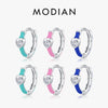 MODIAN 925 Sterling Silver Klein Blue Enamel Hearts Hoop Earrings Romantic CZ Small Ear Buckles For Women Wedding Jewelry