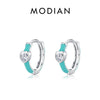 MODIAN 925 Sterling Silver Klein Blue Enamel Hearts Hoop Earrings Romantic CZ Small Ear Buckles For Women Wedding Jewelry