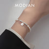 MODIAN 925 Sterling Silver Lukcy Circle Baroque Pearl Adjustable Chain Link Platinum Plated for Women Christmas Gifts Jewelry