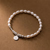 MODIAN 925 Sterling Silver Lukcy Circle Baroque Pearl Adjustable Chain Link Platinum Plated for Women Christmas Gifts Jewelry
