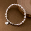 MODIAN 925 Sterling Silver Lukcy Circle Baroque Pearl Adjustable Chain Link Platinum Plated for Women Christmas Gifts Jewelry