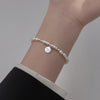 MODIAN 925 Sterling Silver Lukcy Circle Baroque Pearl Adjustable Chain Link Platinum Plated for Women Christmas Gifts Jewelry