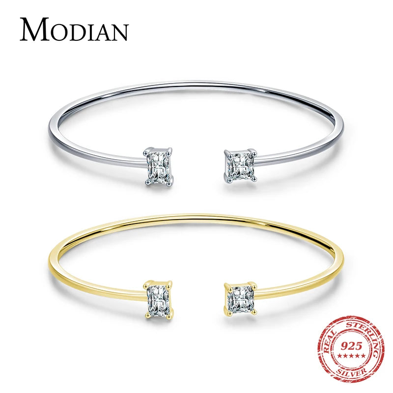 MODIAN 925 Sterling Silver Luxury Asymmetry Sparkling AAAAA Zirconia Open Size Bangle Bracelet For Women Wedding Fine Jewelry