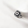 MODIAN 925 Sterling Silver Luxury Black Enamel Flowers Square Adjustable Size 6-8 Finger Rings Elegant Fine Jewelry For Women
