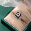 MODIAN 925 Sterling Silver Luxury Black Enamel Flowers Square Adjustable Size 6-8 Finger Rings Elegant Fine Jewelry For Women