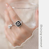 MODIAN 925 Sterling Silver Luxury Black Enamel Flowers Square Adjustable Size 6-8 Finger Rings Elegant Fine Jewelry For Women