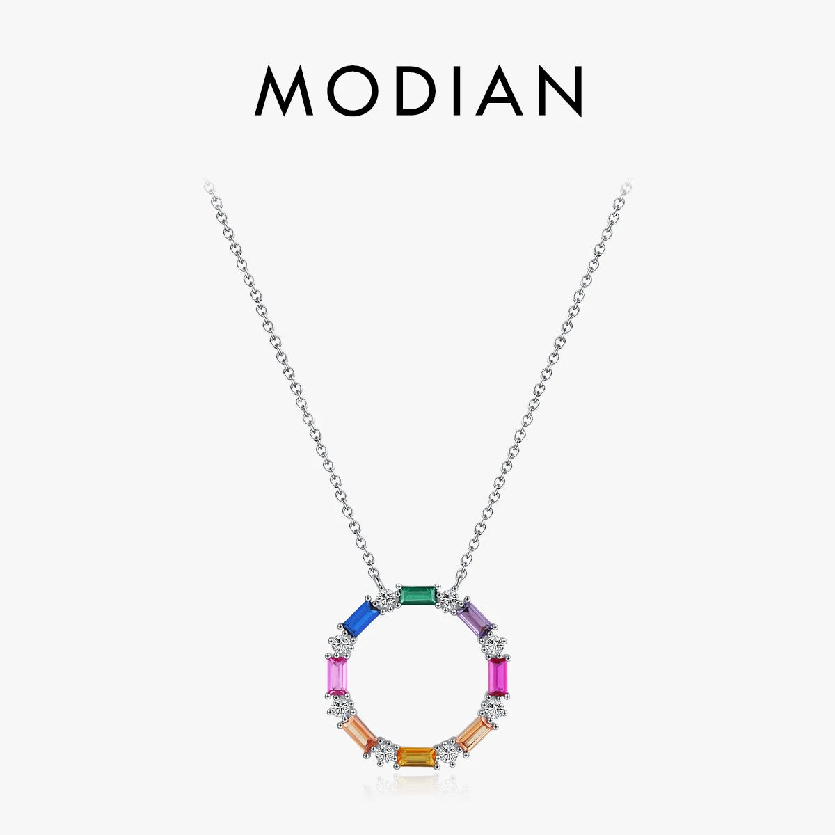 MODIAN 925 Sterling Silver Luxury Elegant Rainbow Color CZ Big Pendant Necklace Vintage Neck Chain For Women Fine Jewelry