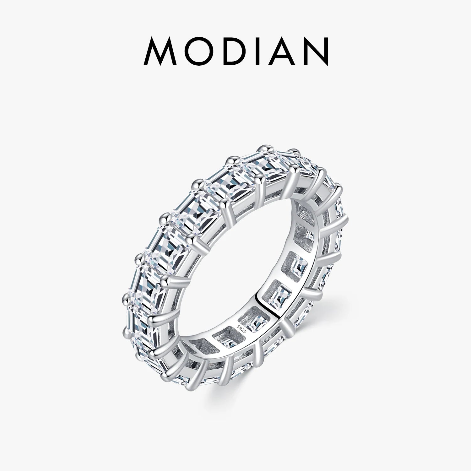 MODIAN 925 Sterling Silver Luxury Emerald Cut Square Sparkling Zirconia Wedding Ring For Women Anniversary Fine Jewelry Gifts