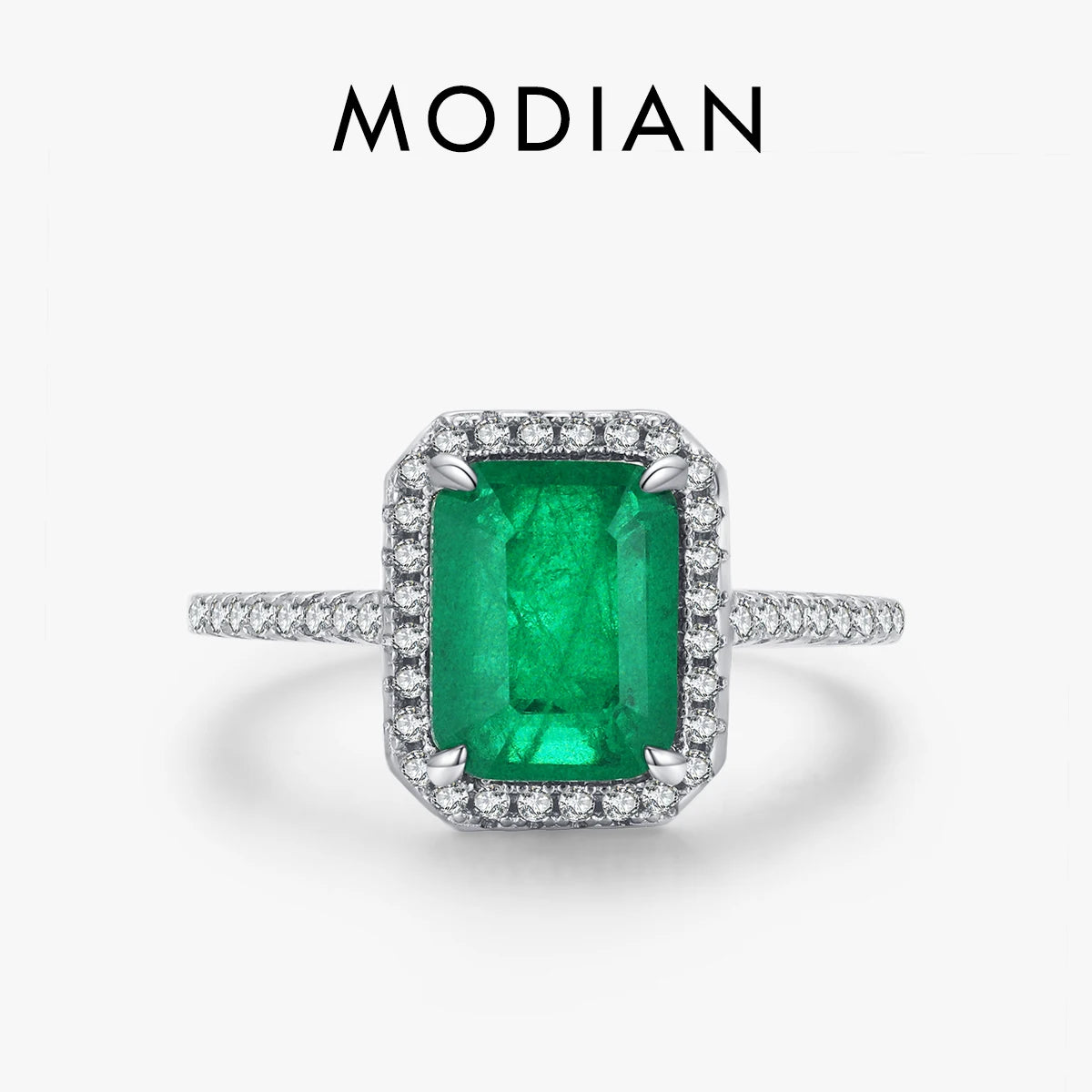 MODIAN 925 Sterling Silver Luxury Rectangle Emerald Cut Sparkling Ring Platinum Plated For Women Wedding Statement Jewelry Gift
