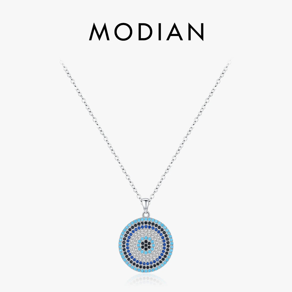 MODIAN 925 Sterling Silver Luxury Vintage Pendant Necklace Turquoise Blue Clear CZ Link Chain For Women Fine Jewelry Gifts