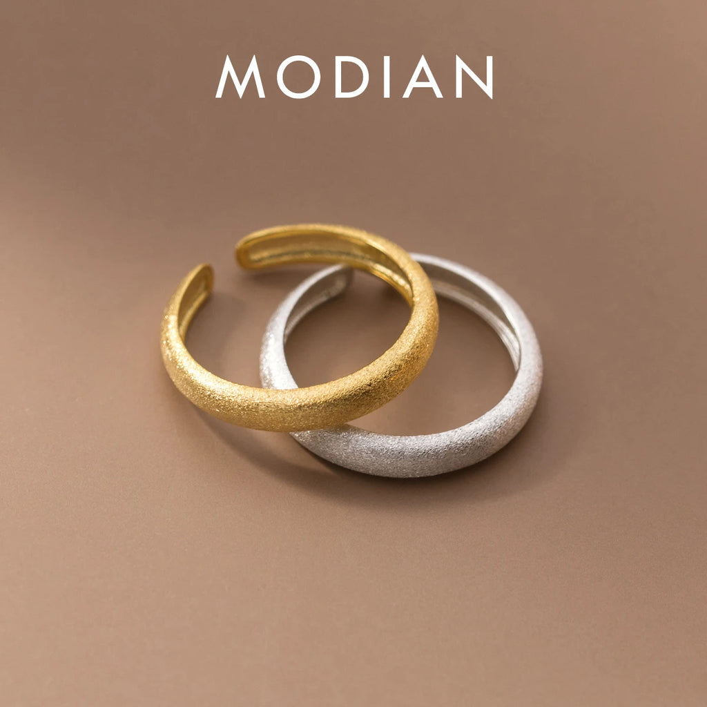 MODIAN 925 Sterling Silver Minimalism Frosted Trendy Open Ring Fish Gold Color Adjustable Size 6-8 Rings for Women Fine Jewelry