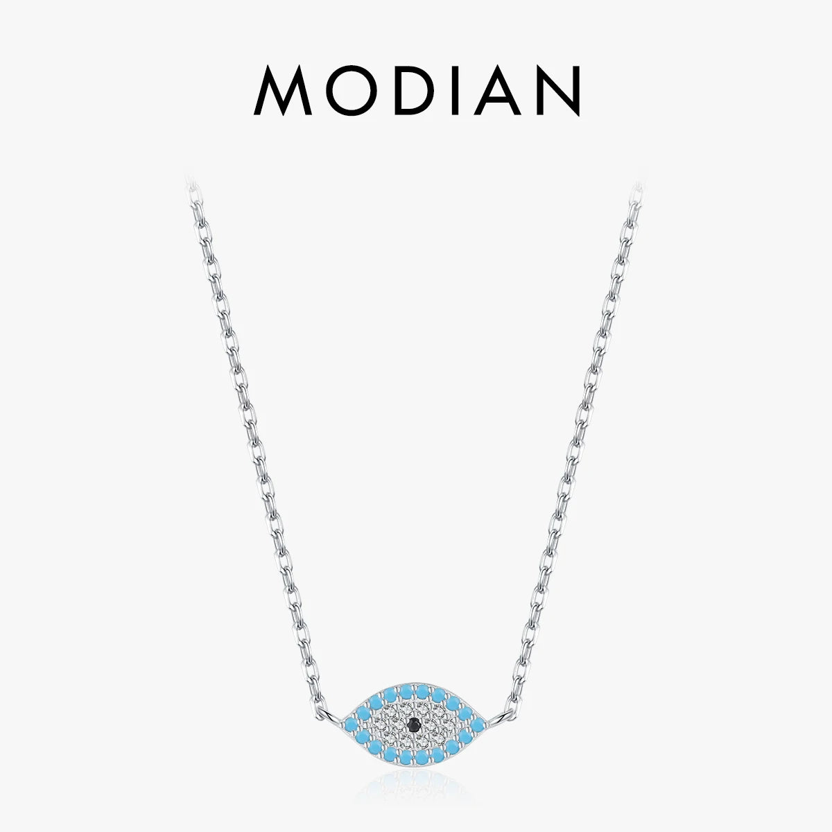MODIAN 925 Sterling Silver Natural Blue Turquoise Pendant Necklace Sparkling Pave Setting CZ for Women Valentine's Day Gift