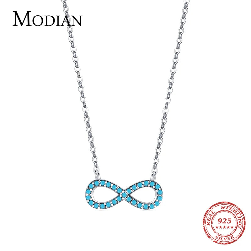 MODIAN 925 Sterling Silver Natural Turquoise Romantic Infinite Love Pendant Necklace For Women Valentine's Day Gifts Jewelry