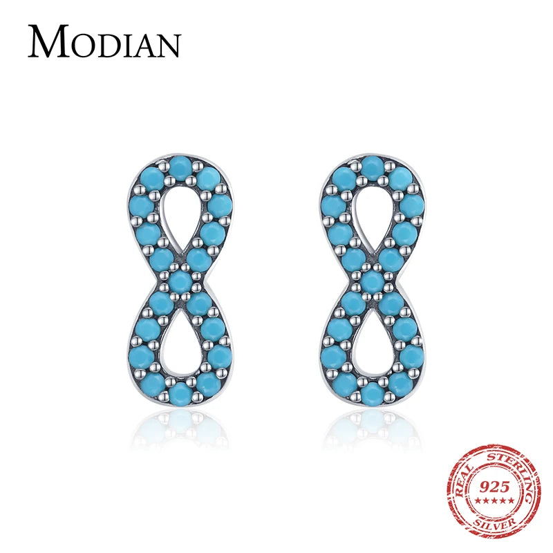 MODIAN 925 Sterling Silver Natural Turquoise Stud Earrings For Women Romantic Infinite Love Fine Jewelry Valentine's Day Gift