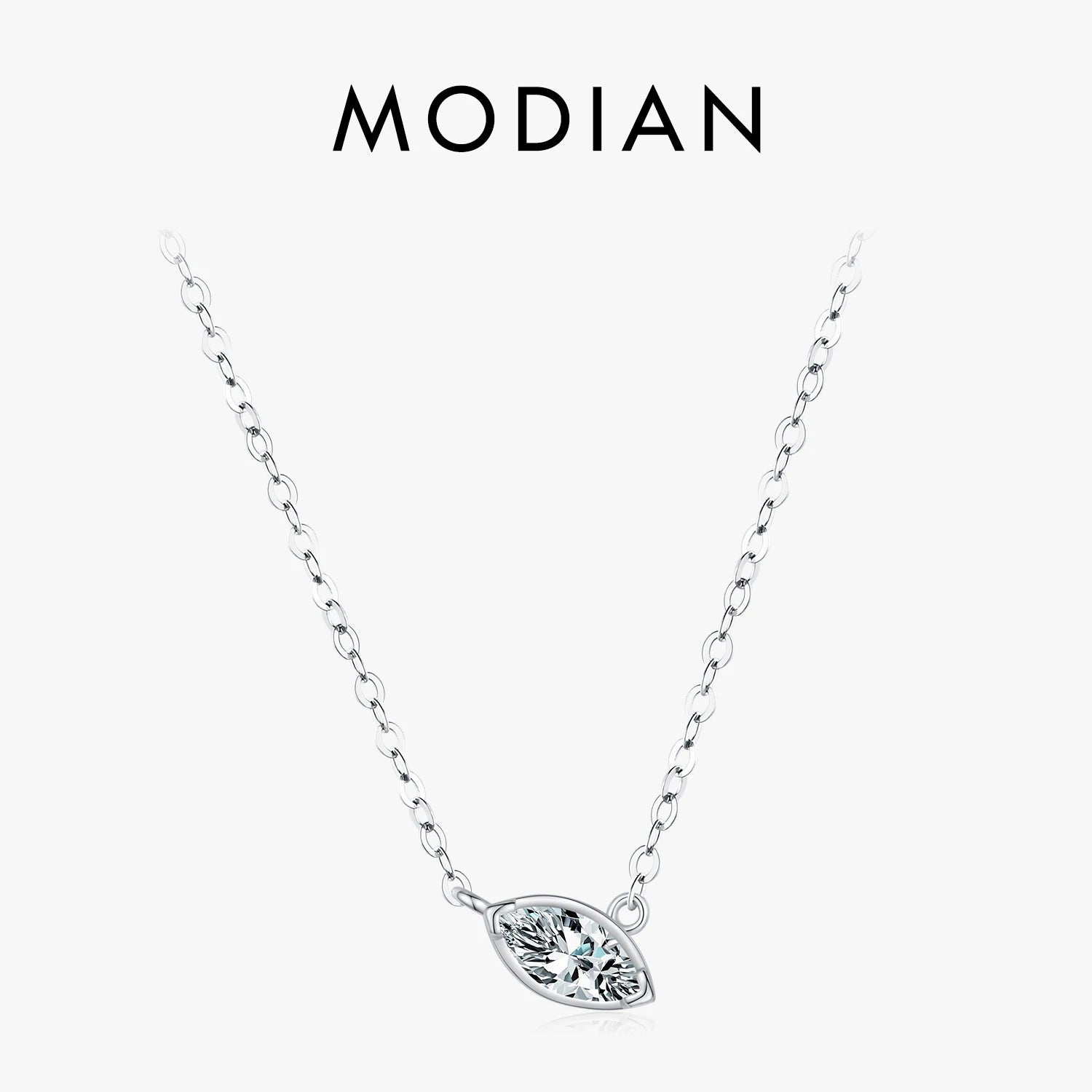 MODIAN 925 Sterling Silver Oblique Rhombic CZ Pendant Necklace Trendy Stackable Neck Chain for Women Wedding Fine Jewelry