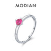 MODIAN 925 Sterling Silver Pigeon Blood Red Zircon Finger Rings For Women White Gold Plated Chic Stackable Rings Fine Jewelry