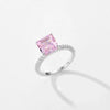 MODIAN 925 Sterling Silver Pink Crushed Ice Cut 2ct Square Sparkling Ring For Platinum Plated Women Classic Wedding Jewelry Gift