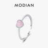 MODIAN 925 Sterling Silver Pink Crystal Hearts Opal Open Size 6-8 Finger Ring Sweet Simple Fine Jewelry For Women Birthday Gift