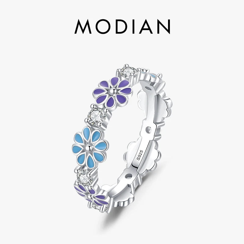 MODIAN 925 Sterling Silver Plant Series Original Design Enamel Daisy Flower Rings For Women Colorful Ring Fine Jewelry