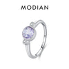 MODIAN 925 Sterling Silver Purple Rose Cut Round Zirconia Ring Delicate Asymmetry Rings For Women Fine Jewelry Gift
