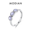 MODIAN 925 Sterling Silver Purple Rose Cut Round Zirconia Ring Delicate Asymmetry Rings For Women Fine Jewelry Gift