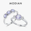 MODIAN 925 Sterling Silver Purple Rose Cut Round Zirconia Ring Delicate Asymmetry Rings For Women Fine Jewelry Gift
