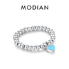 MODIAN 925 Sterling Silver Rainbow Colorful Beads Adjustable Finger Ring Trendy Stackable Fine Jewelry For Women Girls Gifts