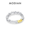 MODIAN 925 Sterling Silver Rainbow Colorful Beads Adjustable Finger Ring Trendy Stackable Fine Jewelry For Women Girls Gifts