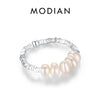 MODIAN 925 Sterling Silver Rainbow Colorful Beads Adjustable Finger Ring Trendy Stackable Fine Jewelry For Women Girls Gifts