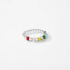 MODIAN 925 Sterling Silver Rainbow Colorful Beads Adjustable Finger Ring Trendy Stackable Fine Jewelry For Women Girls Gifts