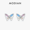 MODIAN 925 Sterling Silver Rainbow Colorful Zirconia Stud Earrings Luxury Hollow Butterfly Fine Jewelry For Women Christmas Gift