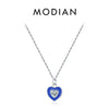 MODIAN 925 Sterling Silver Romantic Heart Klein Blue Enamel Pendant Necklace Shiny CZ Chain Neck For Women Fine Jewelry
