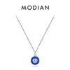 MODIAN 925 Sterling Silver Romantic Heart Klein Blue Enamel Pendant Necklace Shiny CZ Chain Neck For Women Fine Jewelry