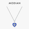 MODIAN 925 Sterling Silver Romantic Heart Klein Blue Enamel Pendant Necklace Shiny CZ Chain Neck For Women Fine Jewelry
