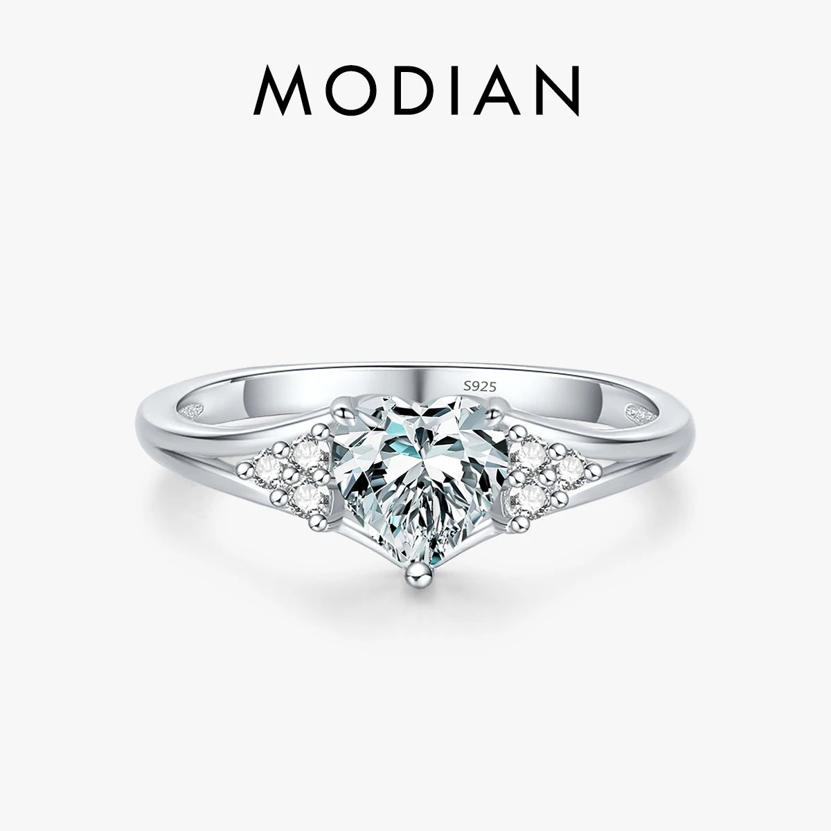 MODIAN 925 Sterling Silver Romantic Heart Love Finger Ring Pave Setting CZ Band For Women Wedding Engagement Anniversary Gift