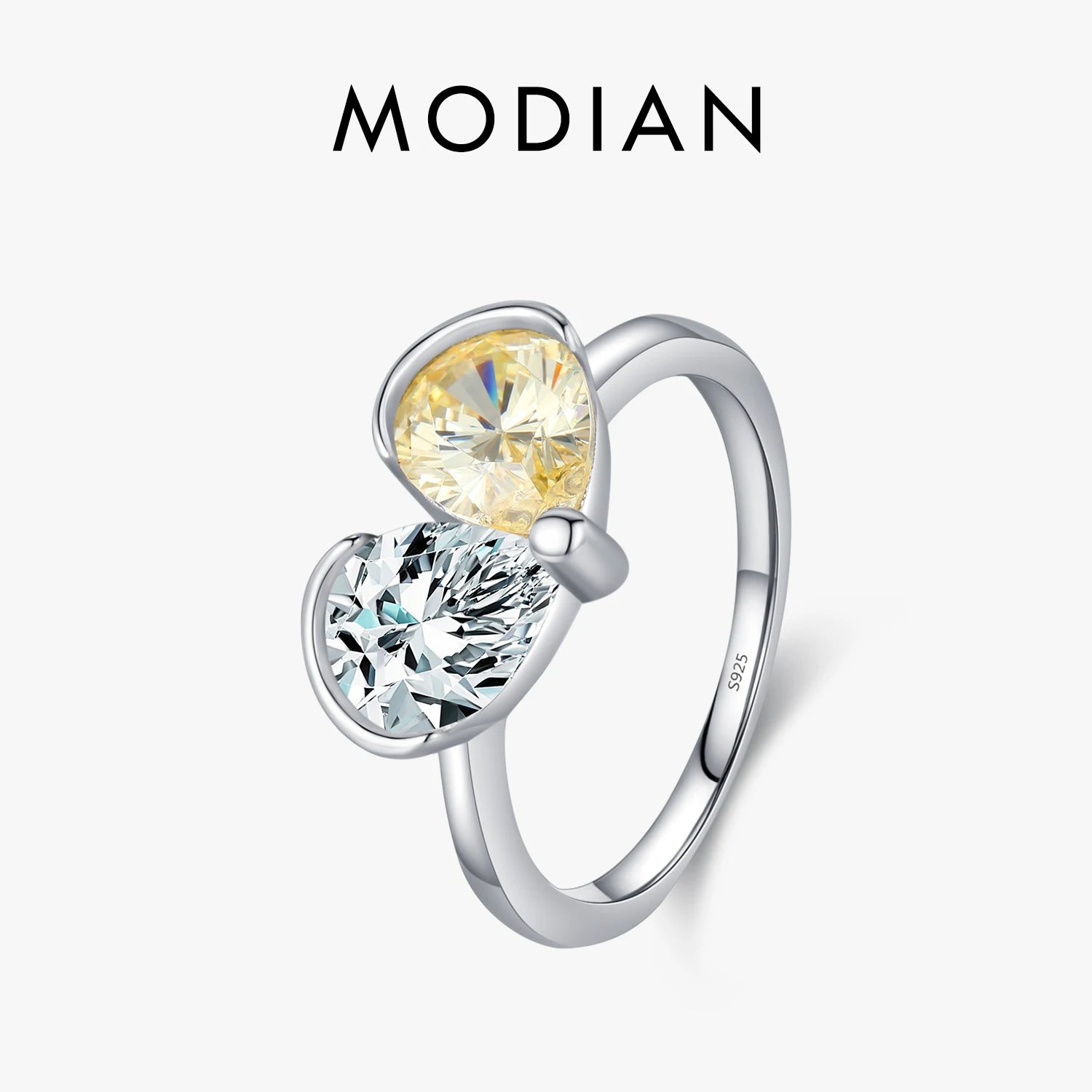 MODIAN 925 Sterling Silver Romantic Hearts Ring Delicate Water Drop CZ Stone Finger Ring For Women Wedding Fine Jewelry Gift