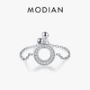 MODIAN 925 Sterling Silver Round Circle Finger Rings For Women Clear Cubic Zirconia Adjustable Link Chain Ring Fine Jewelry