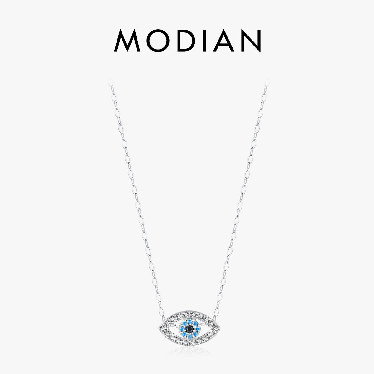 MODIAN 925 Sterling Silver Sea Blue Eye Zirconia Pendant Necklace link Chain Trendy Stackable Neck For Women Fine Jewelry Gifts