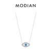 MODIAN 925 Sterling Silver Sea Blue Eye Zirconia Pendant Necklace link Chain Trendy Stackable Neck For Women Fine Jewelry Gifts