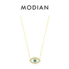 MODIAN 925 Sterling Silver Sea Blue Eye Zirconia Pendant Necklace link Chain Trendy Stackable Neck For Women Fine Jewelry Gifts