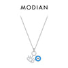 MODIAN 925 Sterling Silver Sexy Eyelash The Hand of Fatima Turquoise Pendant Lucky Blue Eye Necklace For Women Fine Jewelry Gift