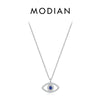 MODIAN 925 Sterling Silver Sexy Eyelash The Hand of Fatima Turquoise Pendant Lucky Blue Eye Necklace For Women Fine Jewelry Gift