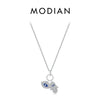 MODIAN 925 Sterling Silver Sexy Eyelash The Hand of Fatima Turquoise Pendant Lucky Blue Eye Necklace For Women Fine Jewelry Gift