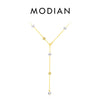 MODIAN 925 Sterling Silver Shambhala Sparkling Zirconia Ball Chain Luxury Shiny Y Shape Necklace For Women Fine Choker Jewelry