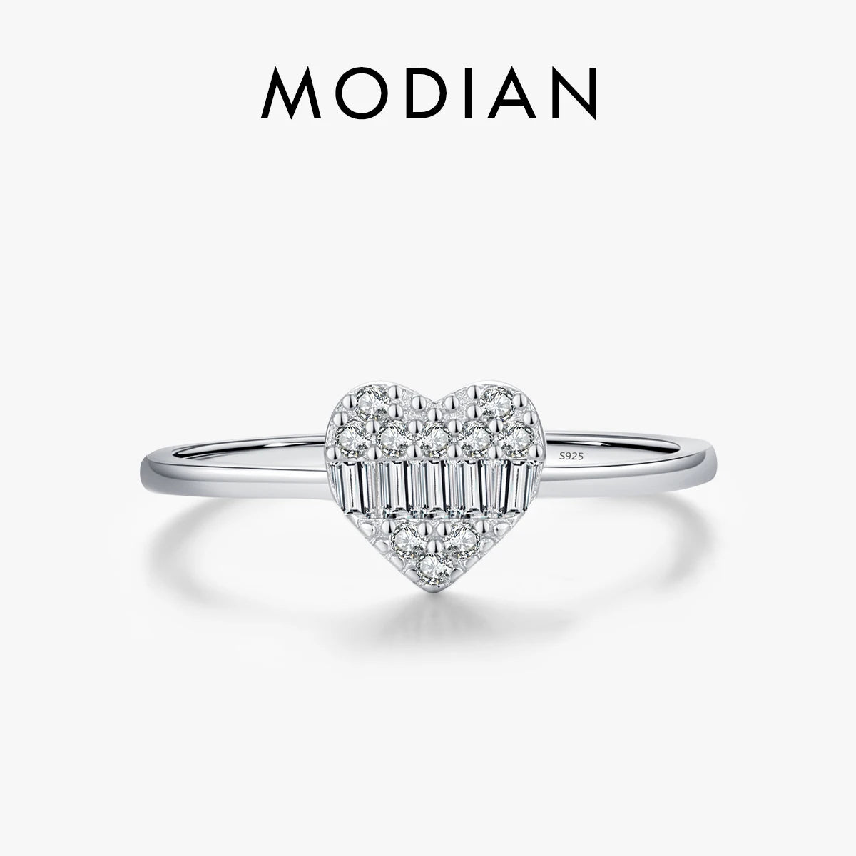 MODIAN 925 Sterling Silver Simple Classic Heart Love Dazzling Zirconia Ring For Women Wedding Platinum Plated Fine Jewelry Gifts