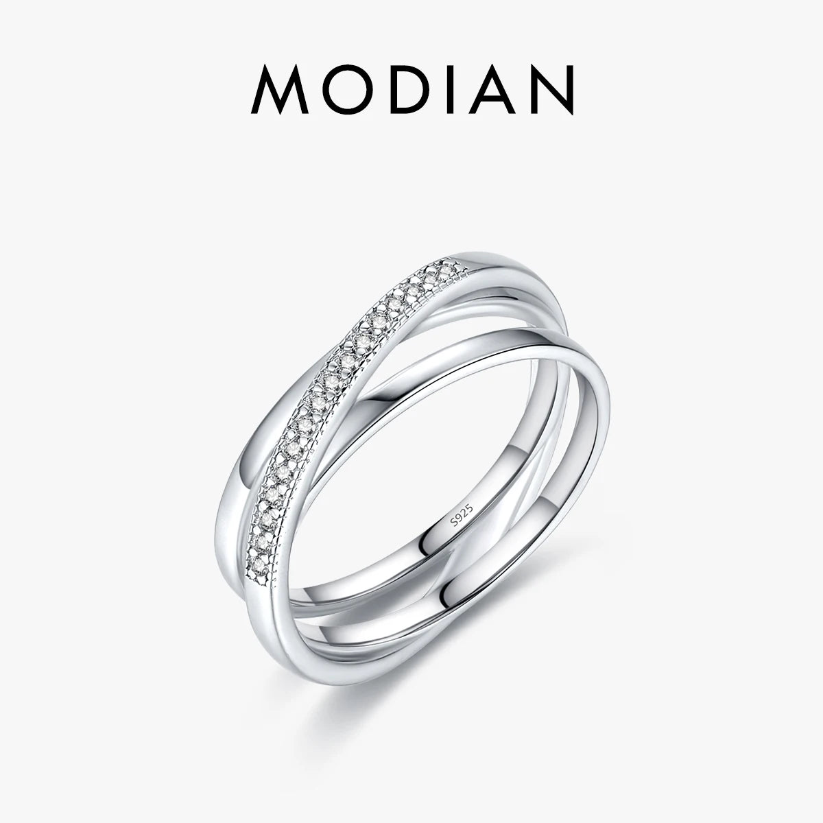 MODIAN 925 Sterling Silver Simple Geometric Cross Line Finger Ring For Women Original Design Birthday Gift Fine Jewelry