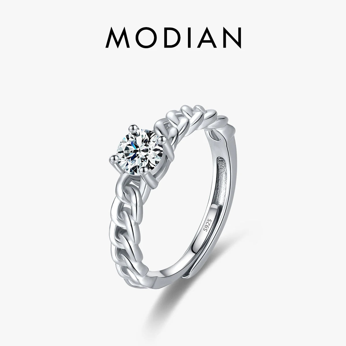 MODIAN 925 Sterling Silver Simple Hollow Pattern Adjustable Finger Ring Prong Setting Dazzling CZ Fine Jewelry For Women Wedding
