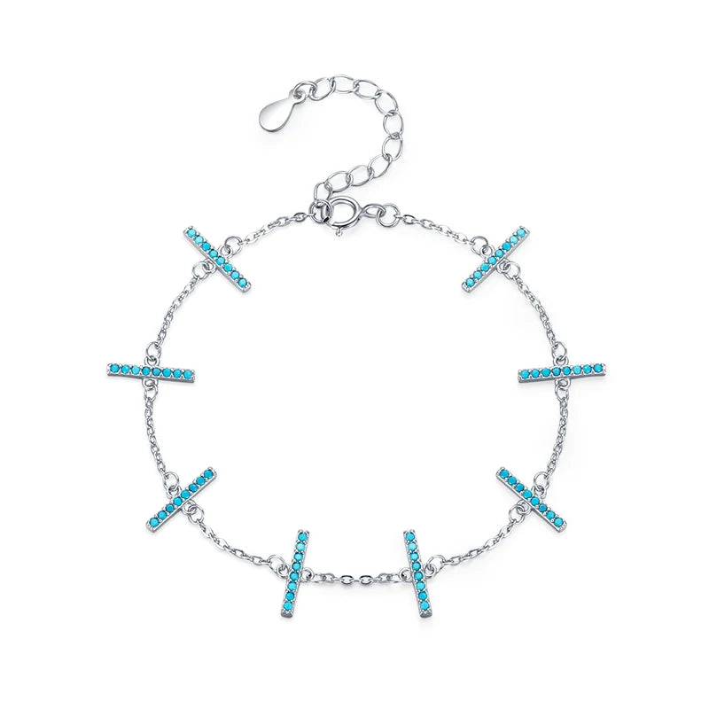 MODIAN 925 Sterling Silver Simple Natural Turquoise Charm Link Chain Bracelet For Women Vintage Jewelry Pulseira